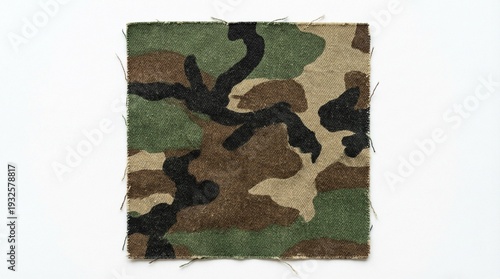 Camouflage fabric texture sample isolated on white

