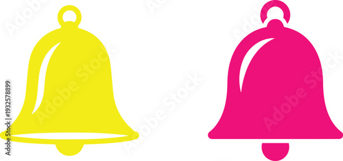 Pink and white christmas bell illustration with ribbon bow decoration on light background