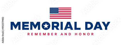 Memorial Day typography logo, US flag with text isolated
