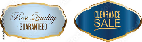 Two oval shaped labels for best quality guaranteed and clearance sale