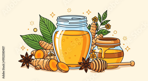 Honey Jar with Honeycomb Illustration – Organic Natural Honey Food Vector