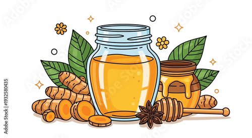Honey Jar with Honeycomb Illustration – Organic Natural Honey Food Vector