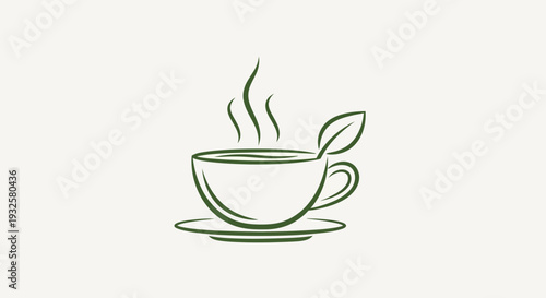Herbal Tea Cup Icon – Green Organic Hot Drink Vector Illustration