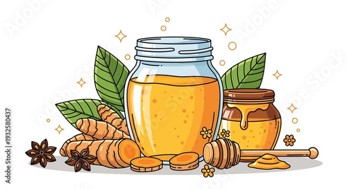 Honey Jar with Honeycomb Illustration – Organic Natural Honey Food Vector