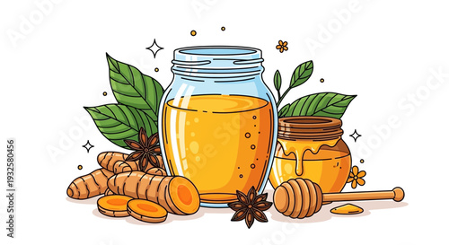Honey Jar with Honeycomb Illustration – Organic Natural Honey Food Vector