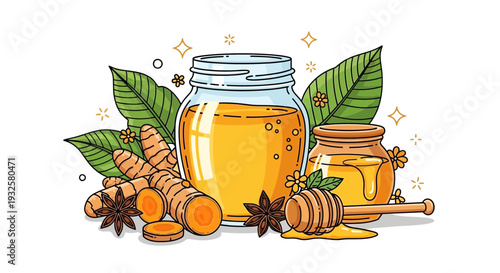 Honey Jar with Honeycomb Illustration – Organic Natural Honey Food Vector