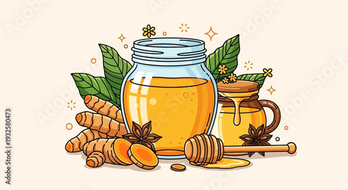 Honey Jar with Honeycomb Illustration – Organic Natural Honey Food Vector