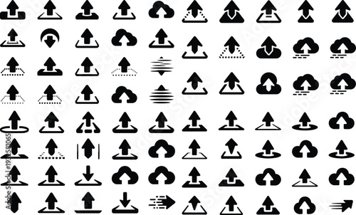 Upload Collection Silhouette Icon Set File Upload Typography Silhouette Icon Pack