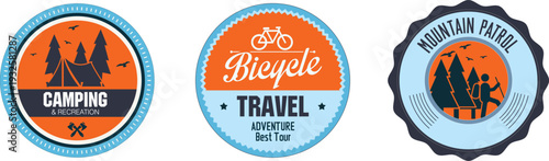 Badges for camping, recycling and mountain passes