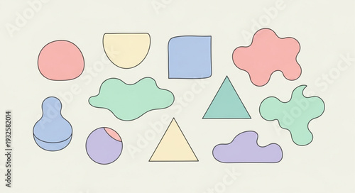 Colorful abstract shapes arranged in a visually appealing composition on a neutral background.