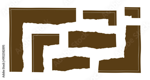 Distressed brown graphic element resembling ripped paper, suitable for grunge, vintage, craft-themed layouts, and modern designs.