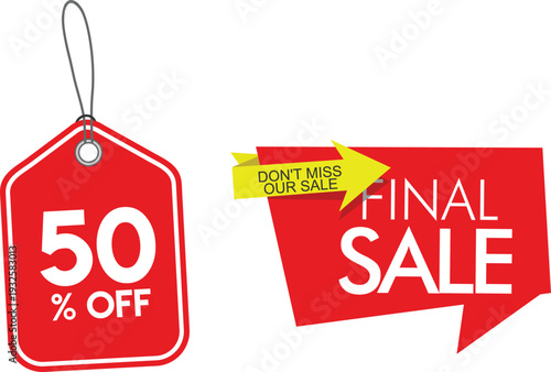 Discount tags with fifty percent off and final sale