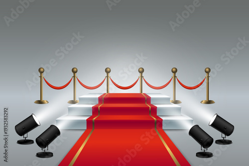 Red carpet leading to podium, spotlighting success event
