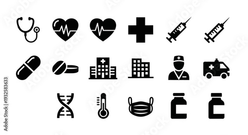 Medical icons set for healthcare and wellness designs