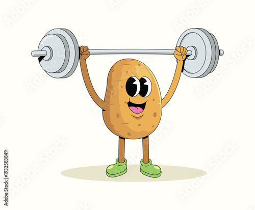 potato weightlifting groovy cartoon illustration