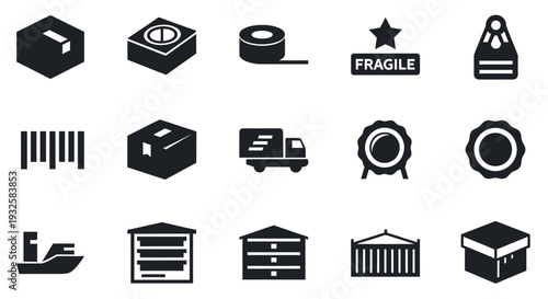 Set of black shipping and delivery icons on white background
