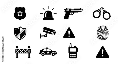 Police and security symbols for law enforcement and safety themes