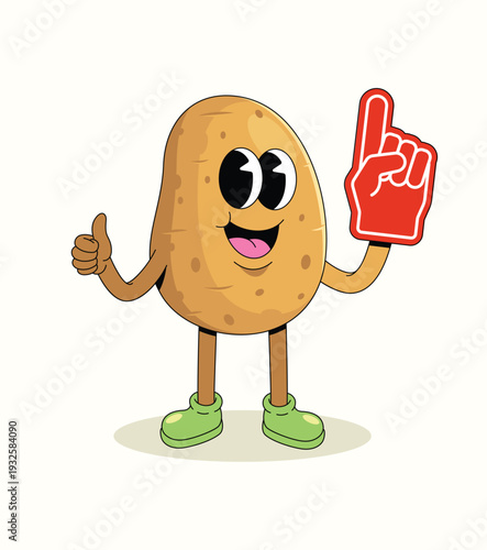 potato foam finger groovy cartoon illustration