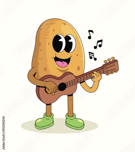 potato guitar groovy cartoon illustration