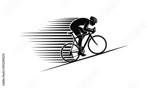 Cyclist in full gear speedily riding bicycle up a steep hill incline