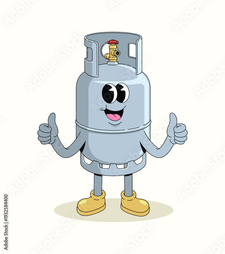 gas cylinder thumbs up groovy cartoon illustration