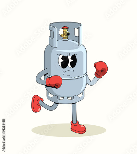 gas cylinder boxer groovy cartoon illustration