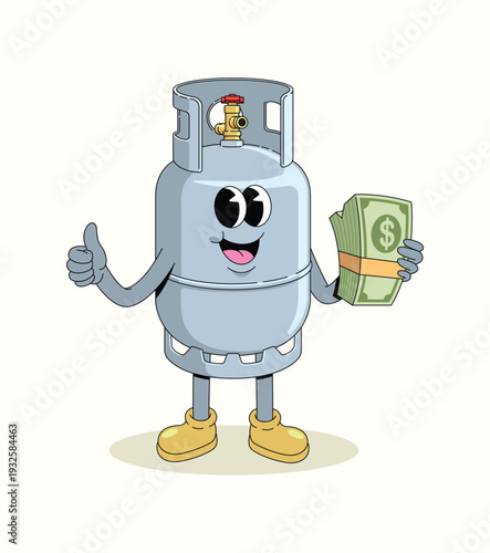 gas cylinder money groovy cartoon illustration
