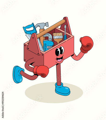 toolbox boxer groovy cartoon illustration