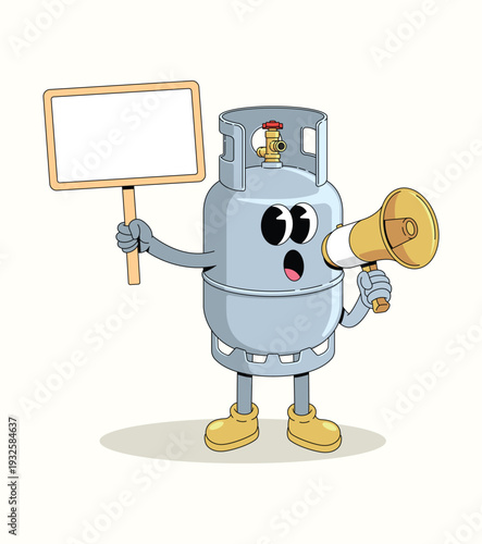 gas cylinder megaphone groovy cartoon illustration