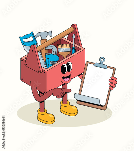 toolbox blank note groovy cartoon illustration