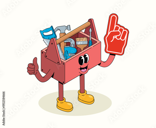 toolbox foam finger groovy cartoon illustration