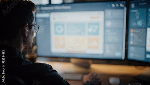 Wallpaper Mural User interacting with AIpowered research library dashboard medium shot highlighting the main search results while peripheral screen elements are artistically out of focus. Torontodigital.ca