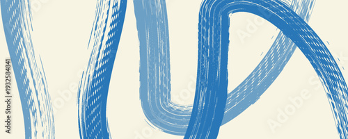 Grunge grainy blue brush stroke with spray texture. Hand drawn distress damaged vintage banner with zigzag bold line. Rough thick brush stroke texture. Spray paint effect vector background.