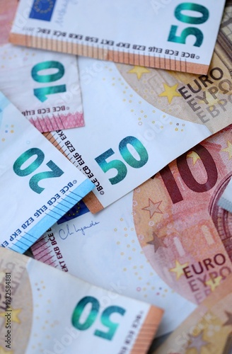 Wallpaper Mural Big pile of euro dollar bills in various nominations. European money banknotes Torontodigital.ca