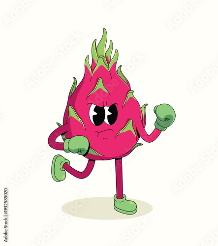 dragon fruit boxer groovy cartoon illustration