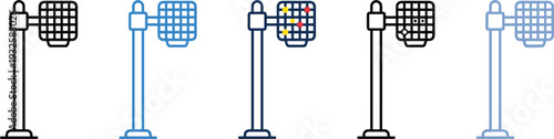 Outdoor Spotlight Lamp Icon Set Outline and Color Stage Light Vector Illustration Collection