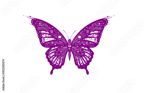 Cybernetic Butterfly Circuit Wings Silhouette, Y2K Nostalgia meets Y3K Tech Vector Sticker, Futuristic Nature Illustration