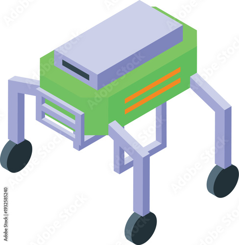 Futuristic exploration robot walking on four wheels, isometric projection