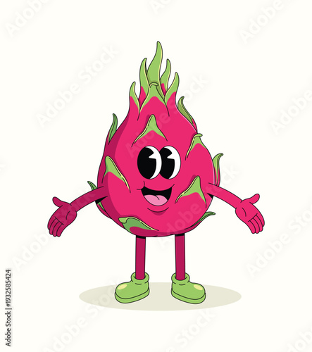dragon fruit groovy cartoon illustration
