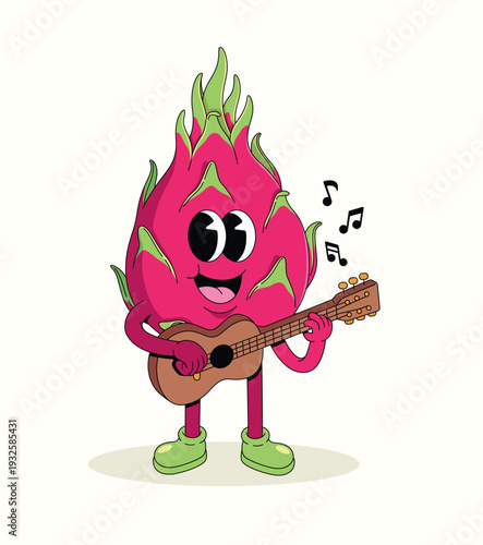 dragon fruit guitar groovy cartoon illustration