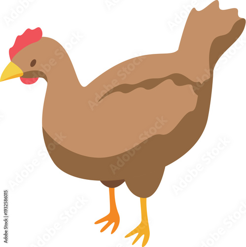Isometric illustration of a brown hen standing, representing poultry farming and agriculture
