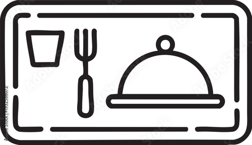 Food Tray with Dish Cover and Utensil Line Art