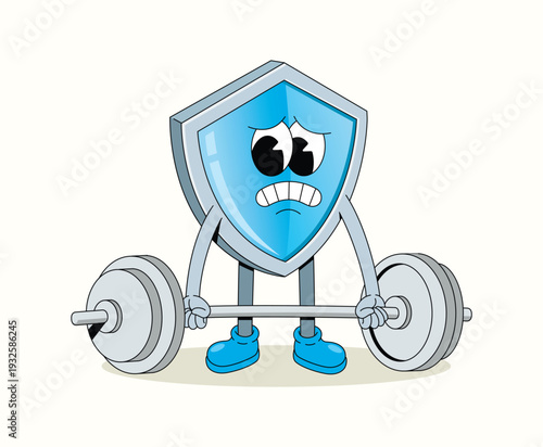 shield hard weightlifting groovy cartoon illustration