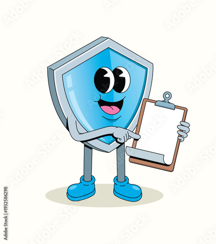 shield blank note groovy cartoon illustration