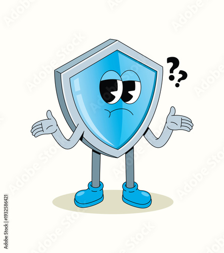 shield shrugging groovy cartoon illustration