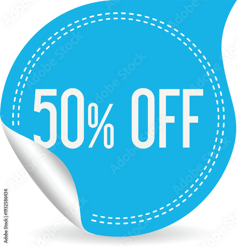 Blue sticker with fifty percent off discount