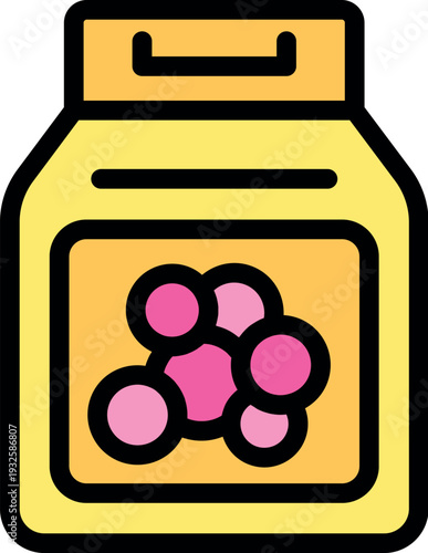 Yellow detergent package featuring pink soap bubbles, symbolizing washing and cleaning