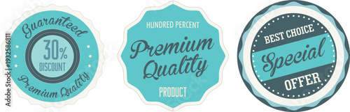 Three premium quality special offer labels on a white background