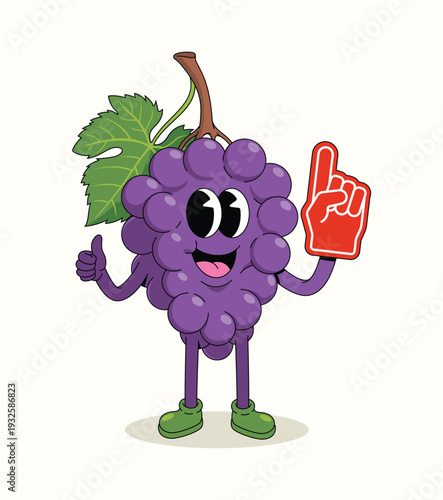grapes foam finger groovy cartoon illustration