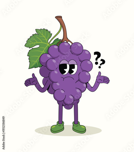 grapes shrugging groovy cartoon illustration